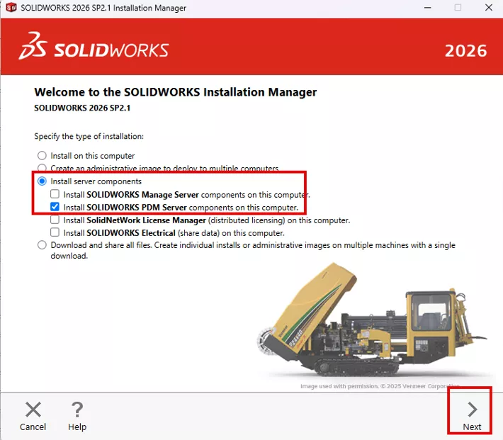 Install SOLIDWORKS PDM Server components on this computer.