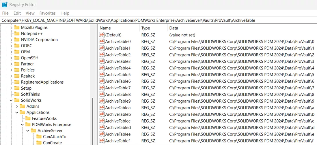 SOLIDWORKS PDM Manual Vault Size Relocation Registry Editor