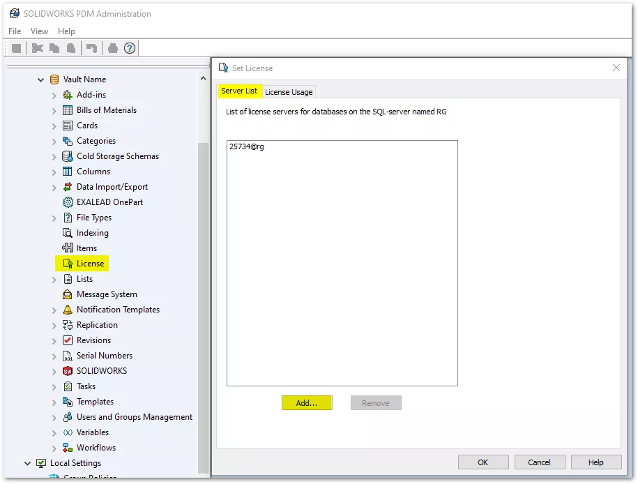 SOLIDWORKS PDM Move License Server