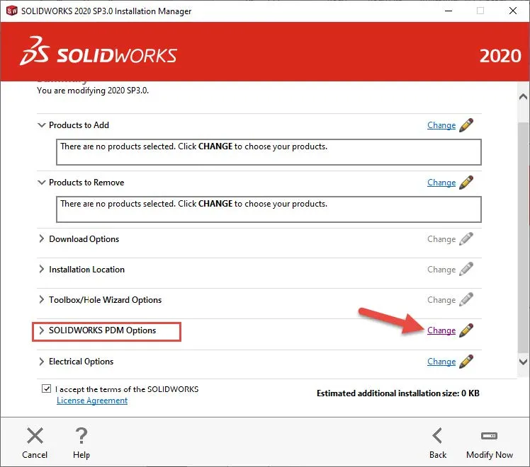 SOLIDWORKS PDM Options Change