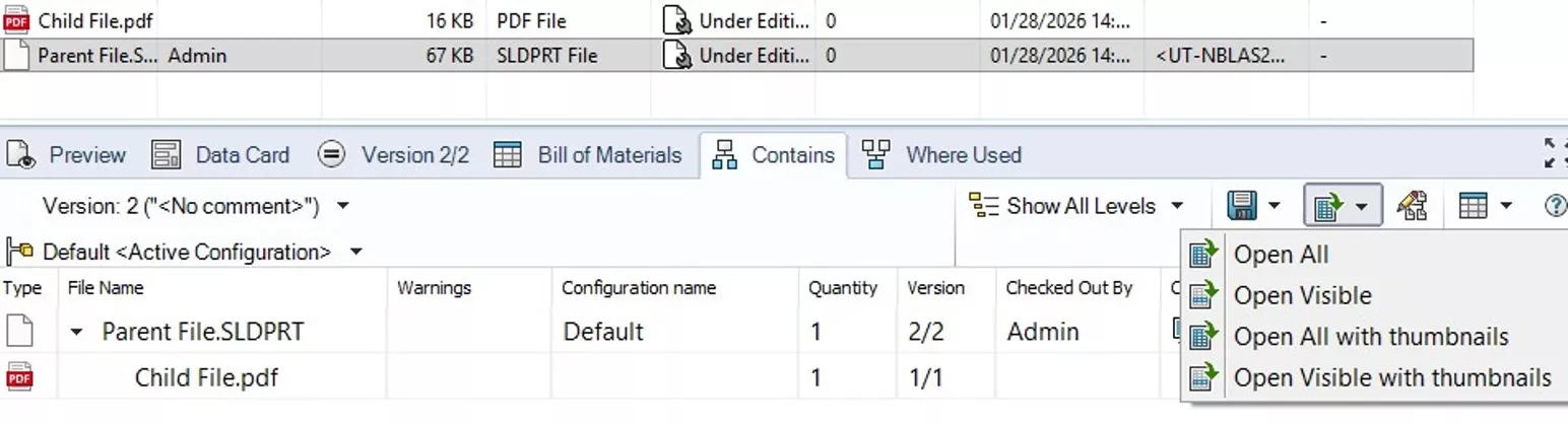 SOLIDWORKS PDM Paste as Reference Excel Export