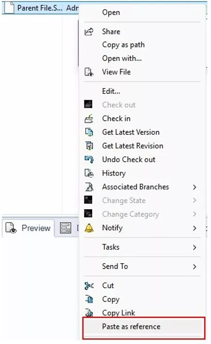SOLIDWORKS PDM Paste as Reference 
