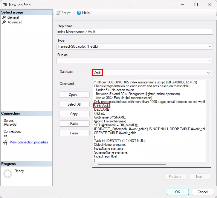 SOLIDWORKS PDM Professional Index Maintenance Job
