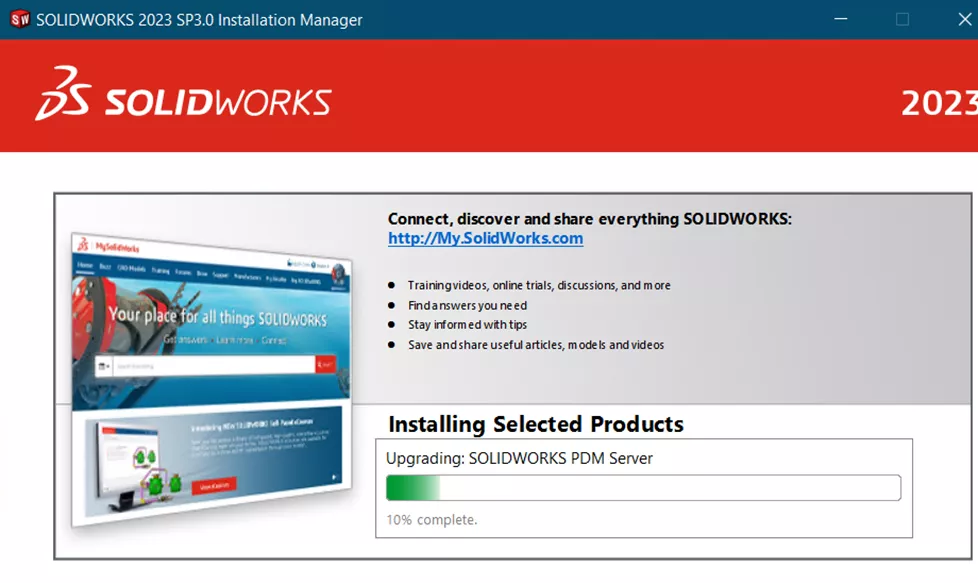 SOLIDWORKS PDM Professional Run Installation Screen