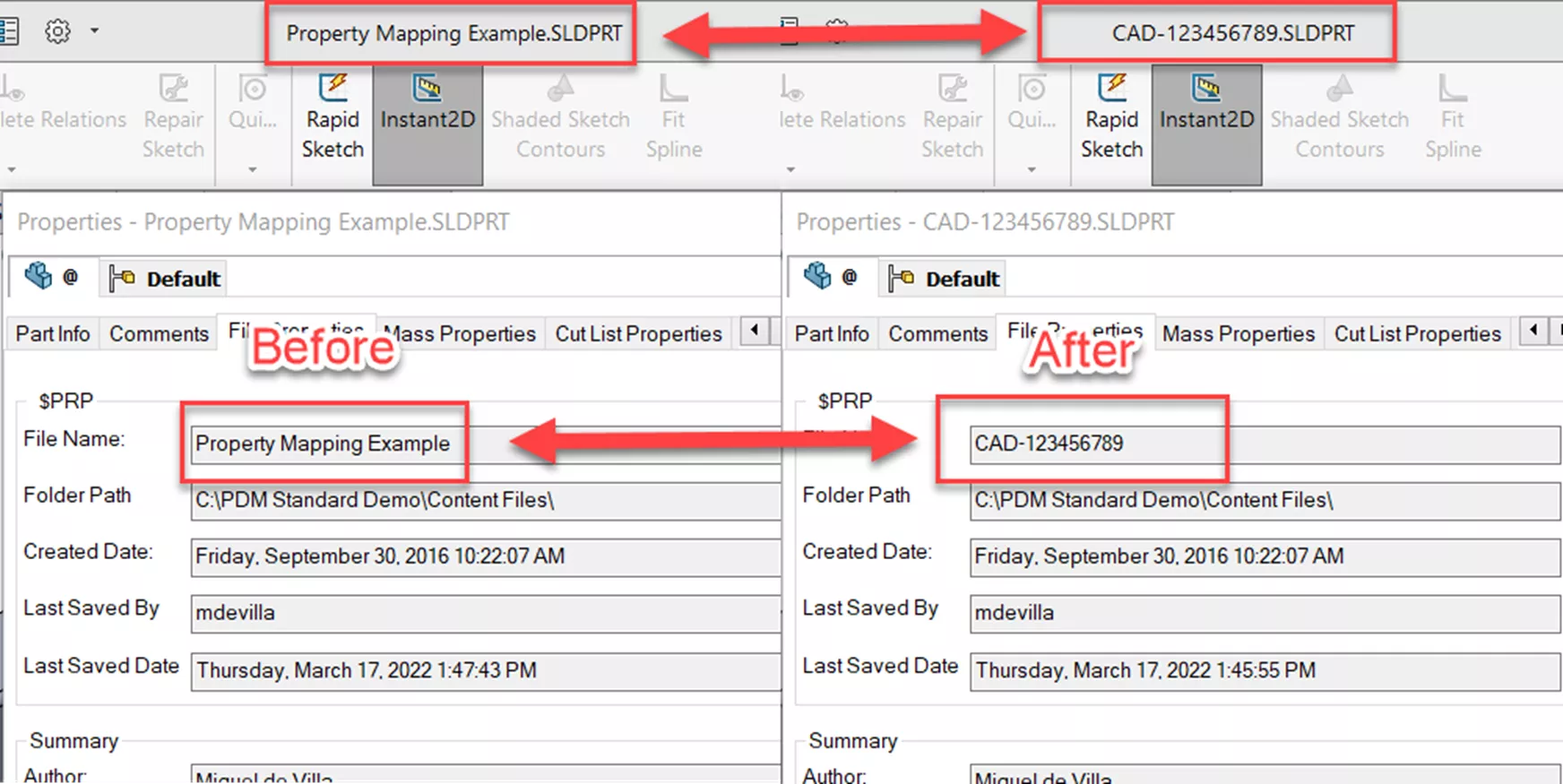 SOLIDWORKS PDM Property Mapping Example 