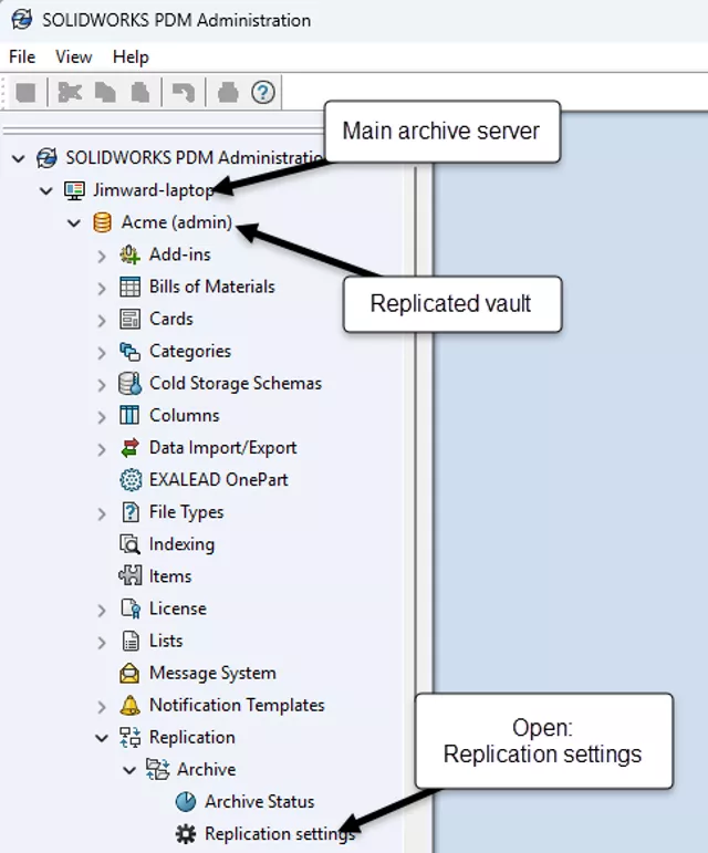 SOLIDWORKS PDM Replication Settings