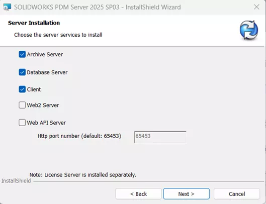 SOLIDWORKS PDM Server Choose Server Services to Install 