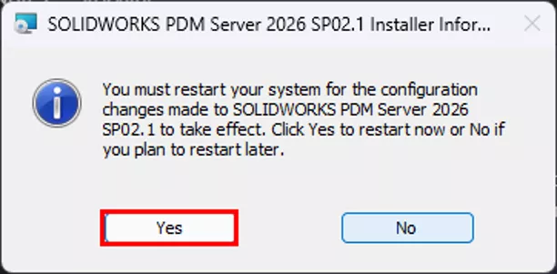SOLIDWORKS PDM Server Reboot Message