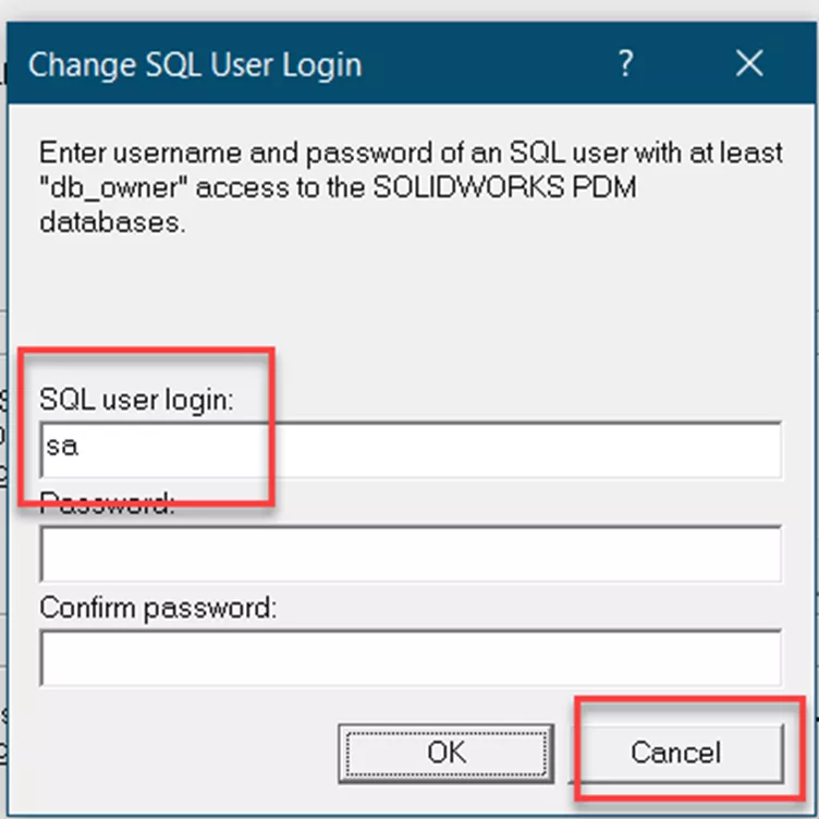 SOLIDWORKS PDM Server Upgrade Change SQL User Login