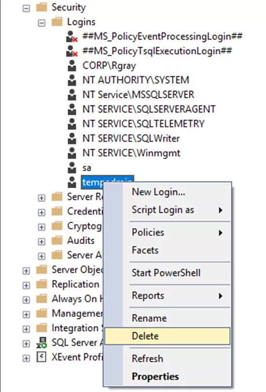 SOLIDWORKS PDM SQL Server Delete Tempadmin User