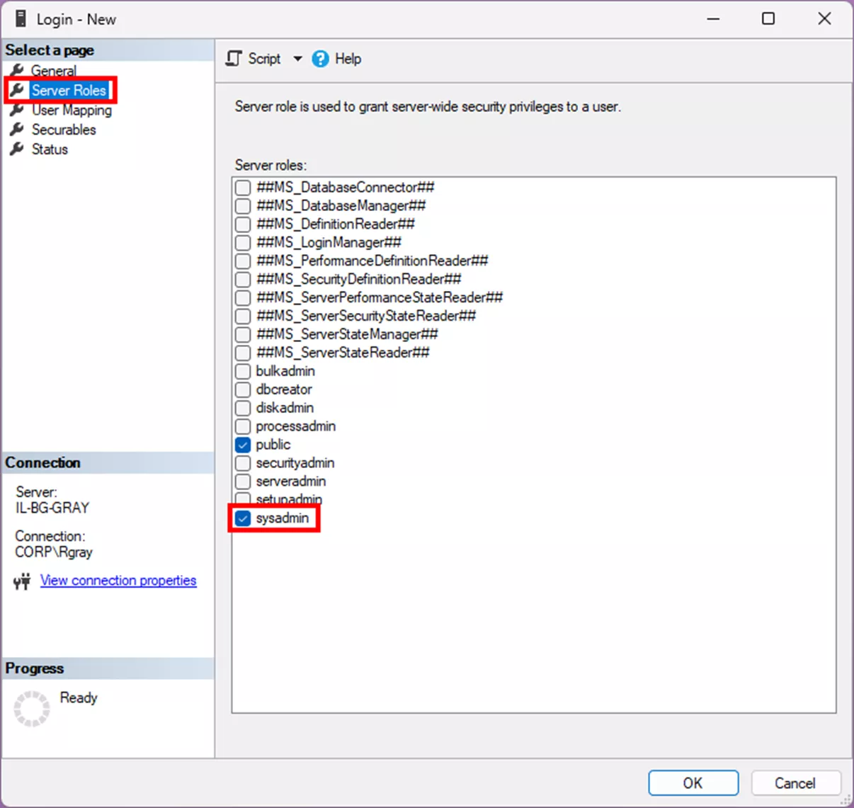 SOLIDWORKS PDM SQL Server Login Server Roles