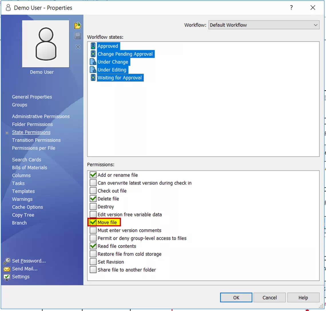 Permissions to Move Files in the SOLIDWORKS PDM Vault