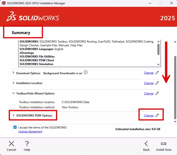 SOLIDWORKS PDM Options Installation Summary
