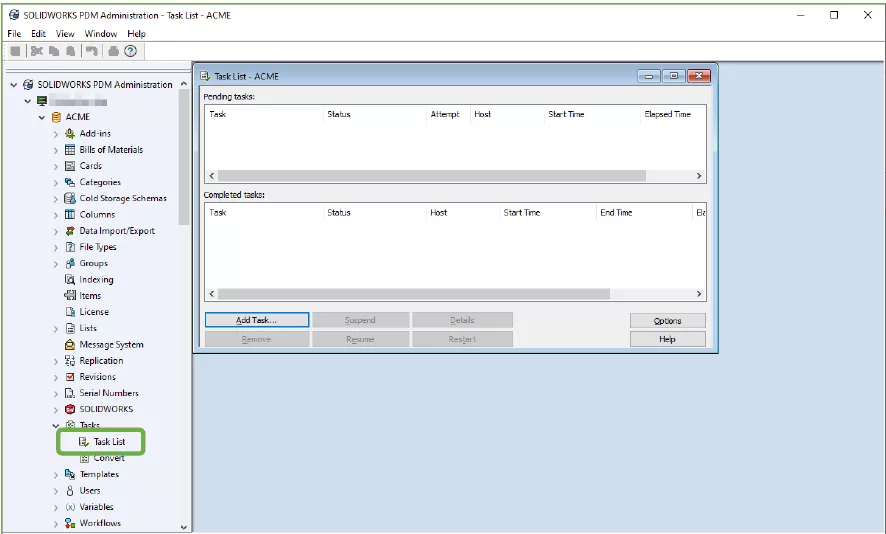 SOLIDWORKS PDM Task List Location