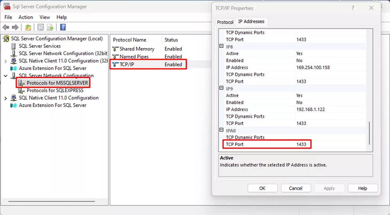 SOLIDWORKS PDM SQL Server Configuration Manager TCP/IP Properties