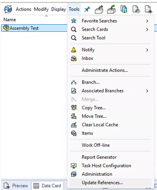 SOLIDWORKS PDM Update References Tool Location