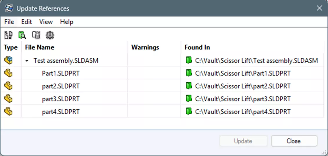 SOLIDWORKS PDM Update References Tool