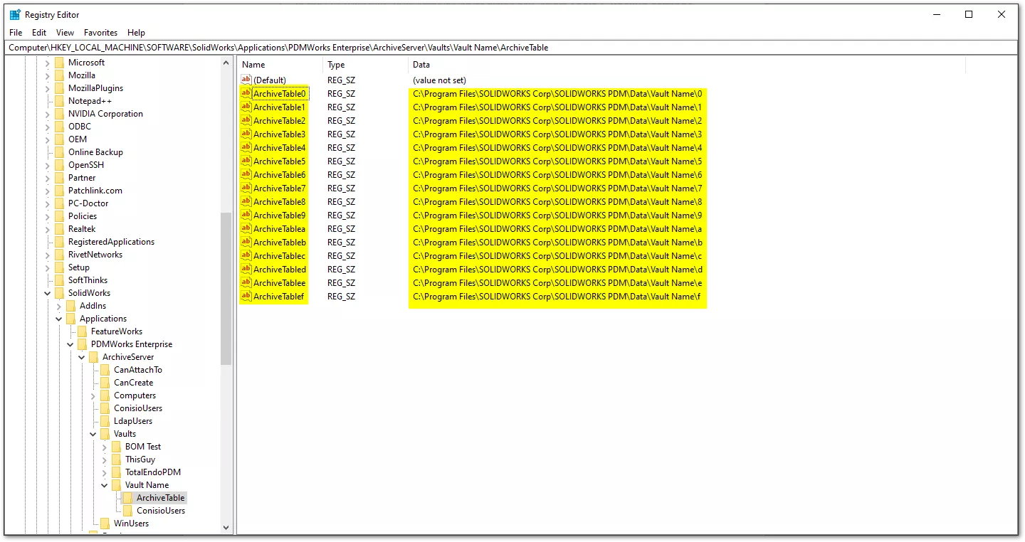 SOLIDWORKS PDM Update Registry Editor