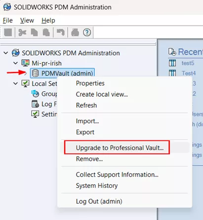 SOLIDWORKS PDM Upgrade to Professional Vault 