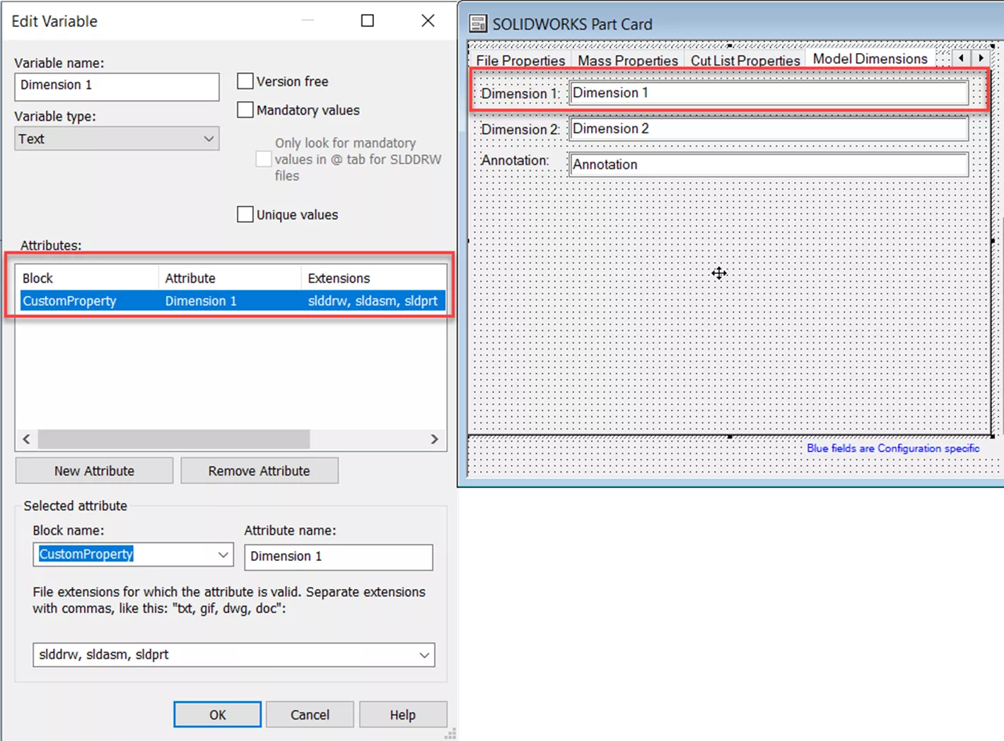 SOLIDWORKS PDM Variable Mapping Model Dimensions