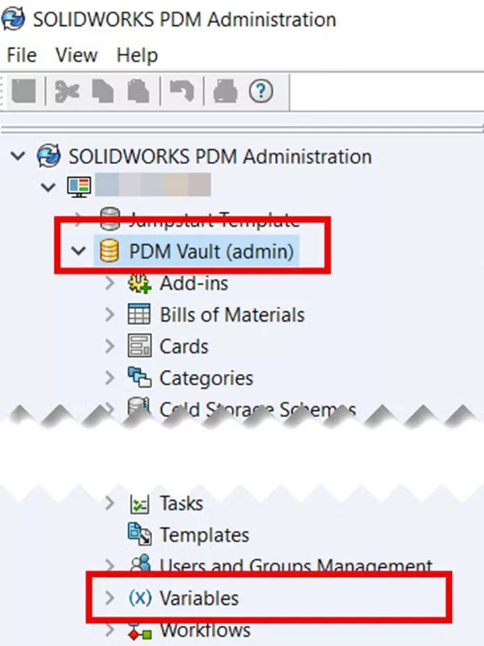 SOLIDWORKS PDM Vault Admin Variables