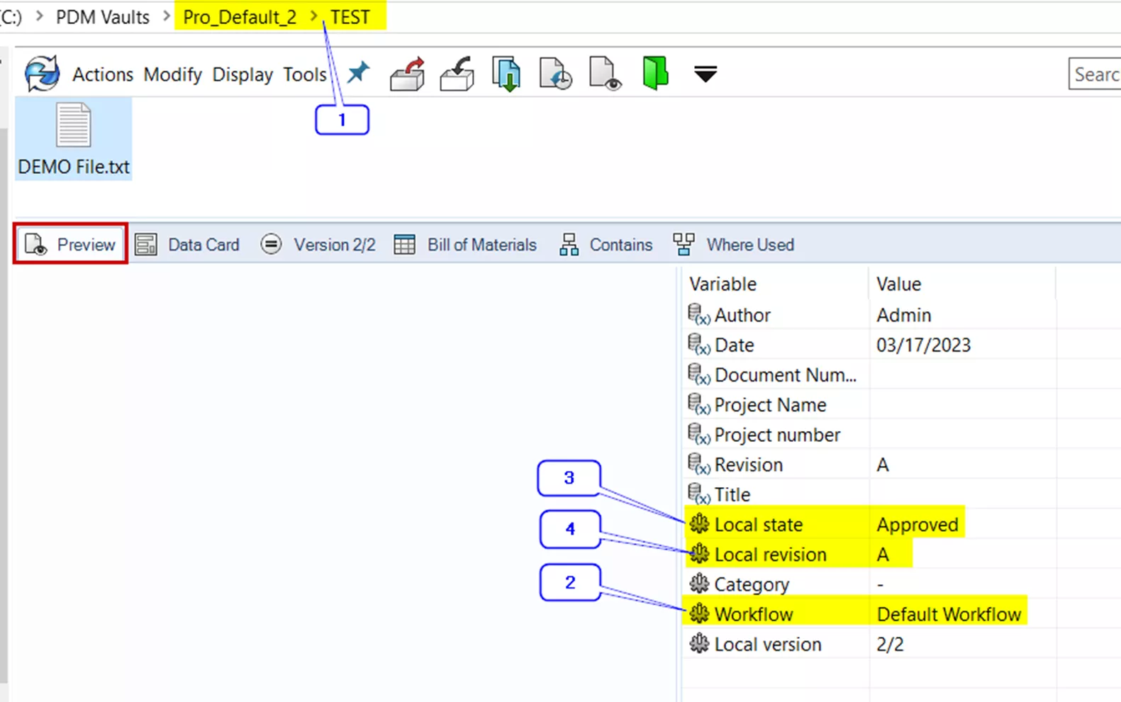 SOLIDWORKS PDM Vault Preview Tab