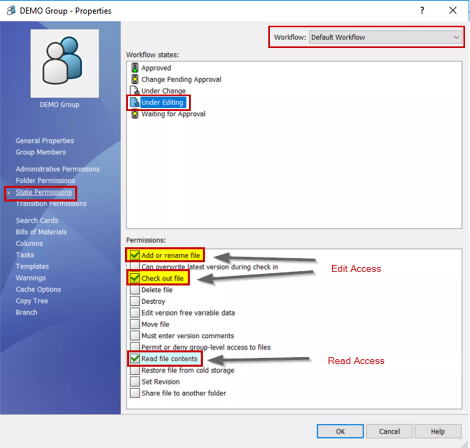 SOLIDWORKS PDM Vault State Permissions