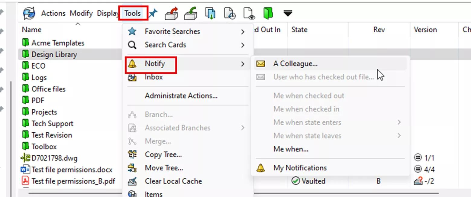SOLIDWORKS PDM Vault View Folder Notifications 