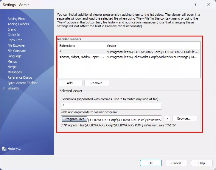 SOLIDWORKS PDM Viewers Admin Settings