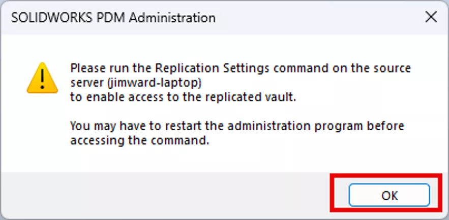 SOLIDWORKS PDM Warning Please Run the Replication Settings Command 