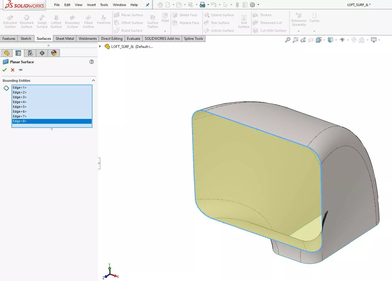 Inserting SOLIDWORKS Surfaces to Enclose Volume