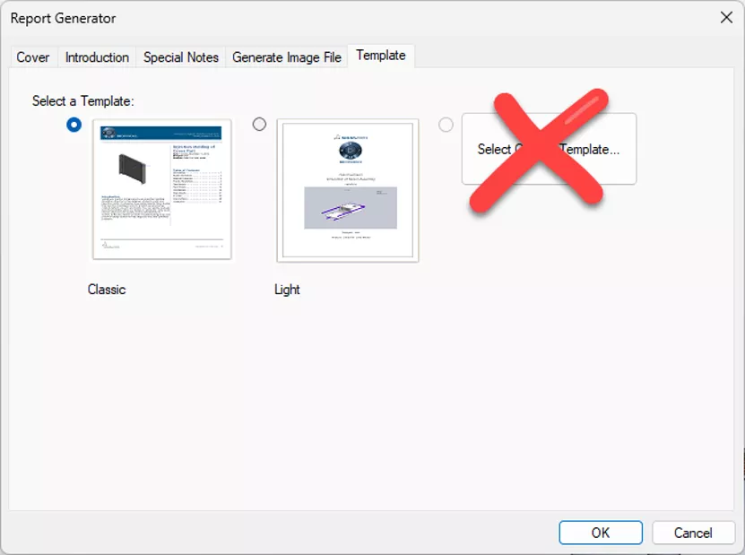 SOLIDWORKS Plastics 2022 and Older Select Custom Template Option