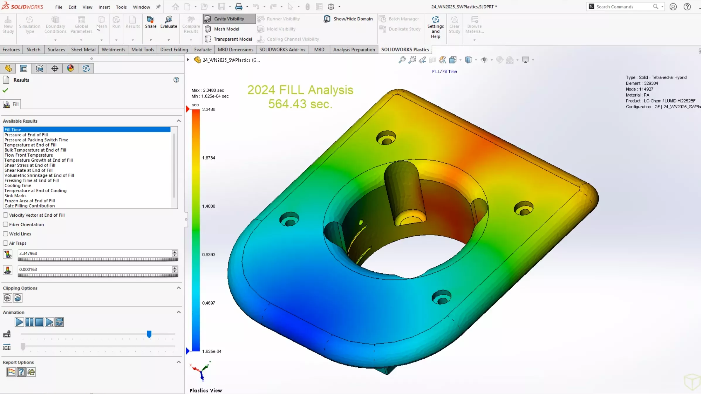 SOLIDWORKS Plastics 2024 Fill Analysis 