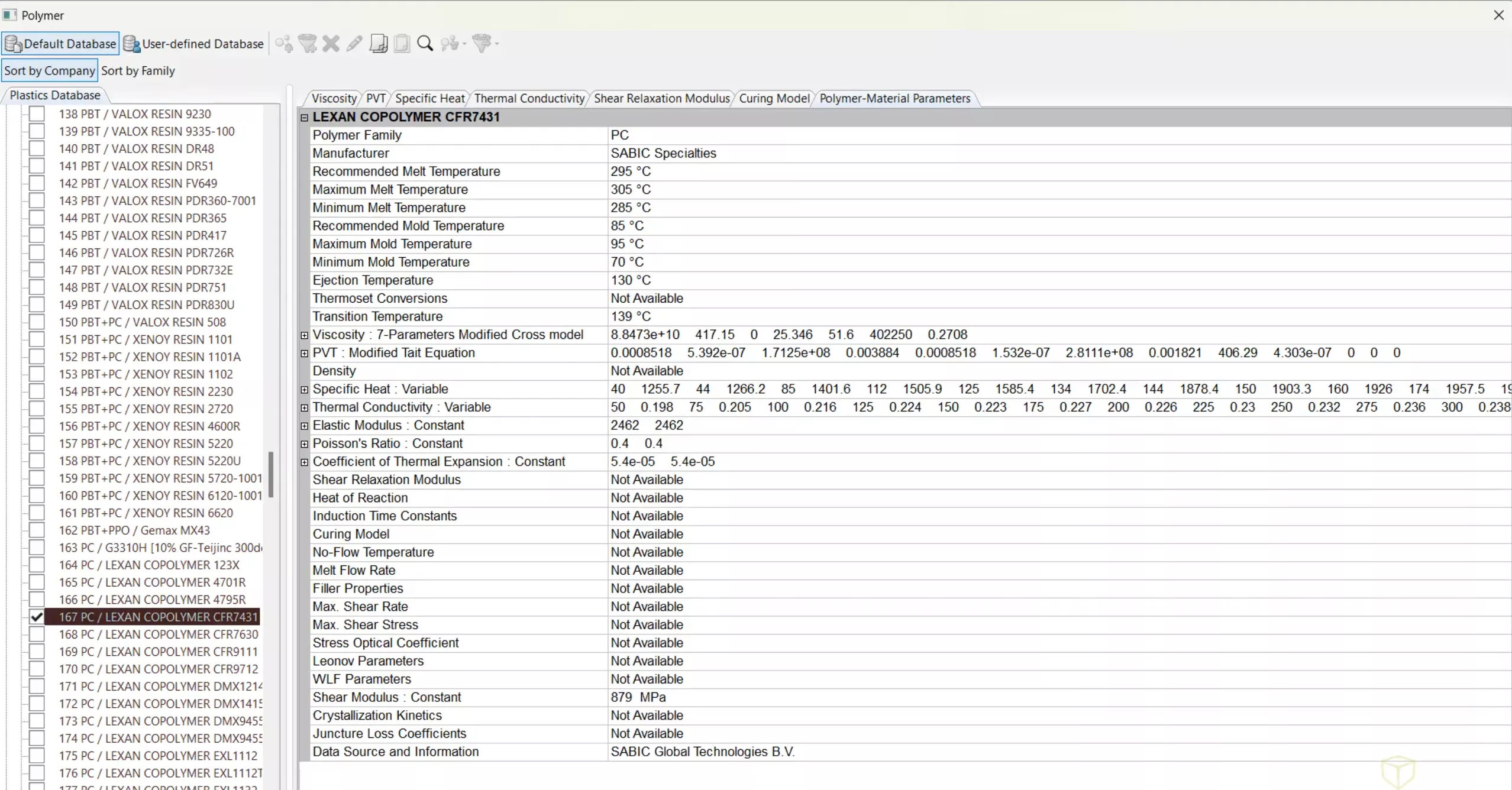 SOLIDWORKS Plastics 2025 Material Database Updates