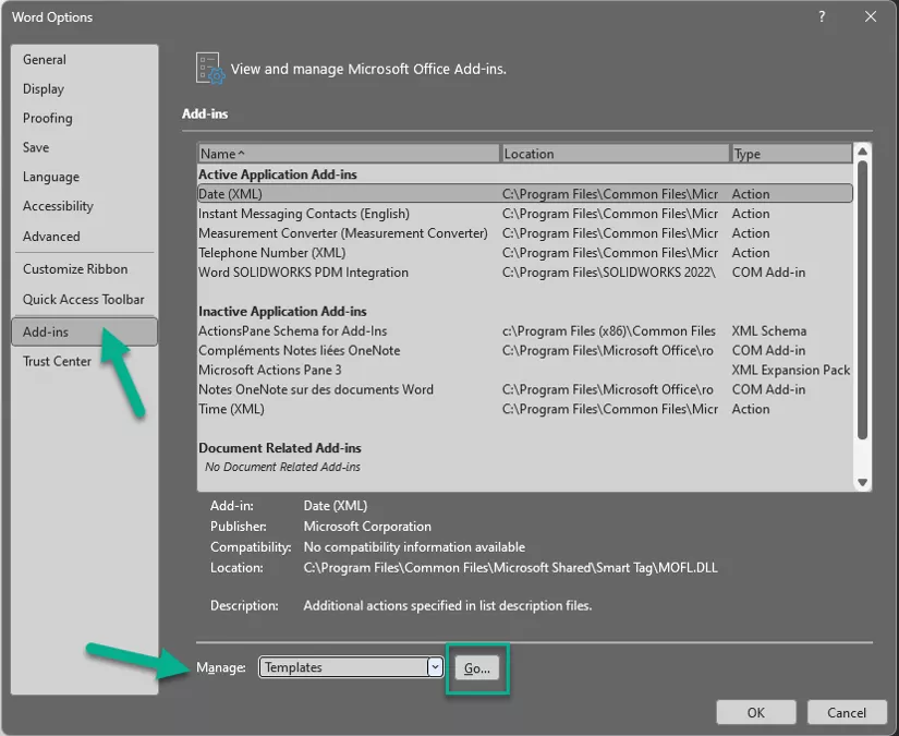 Manage Templates in Microsoft Word 