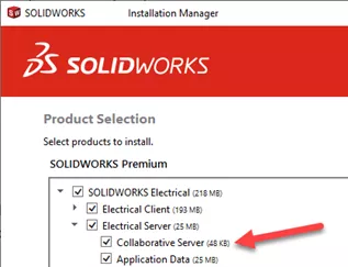 SOLIDWORKS Electrical Collaborative Server Option in Installation Manager