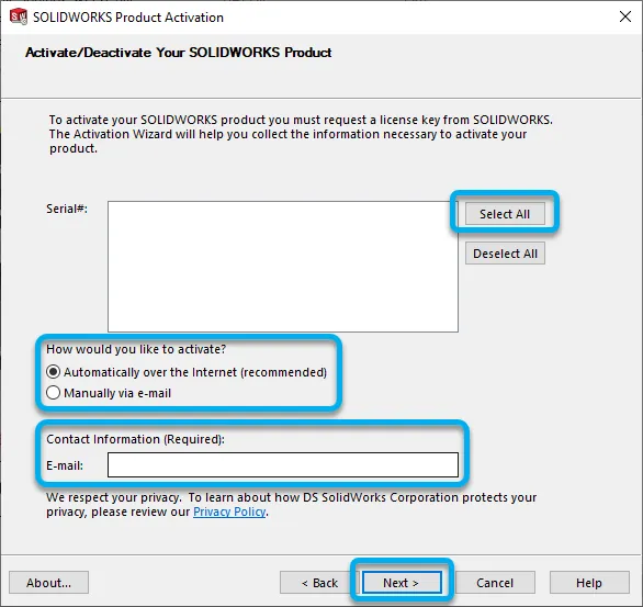 SOLIDWORKS Product Activation Automatically Over the Internet