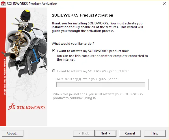 SOLIDWORKS Product Activation Screen
