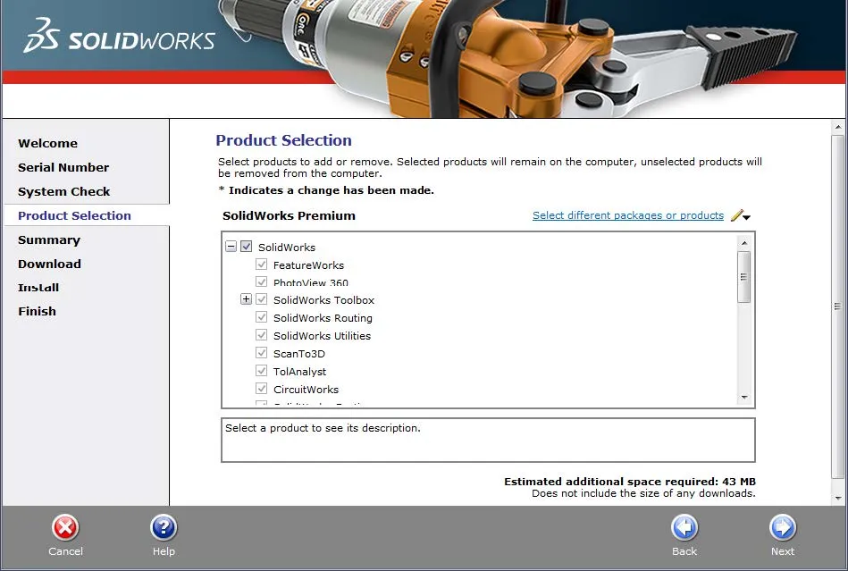SOLIDWORKS Product Selection for a Commercial License