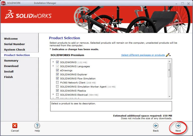 SOLIDWORKS Product Selection page 