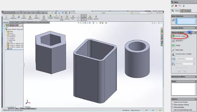 SOLIDWORKS Profile Center Mates Command Location 