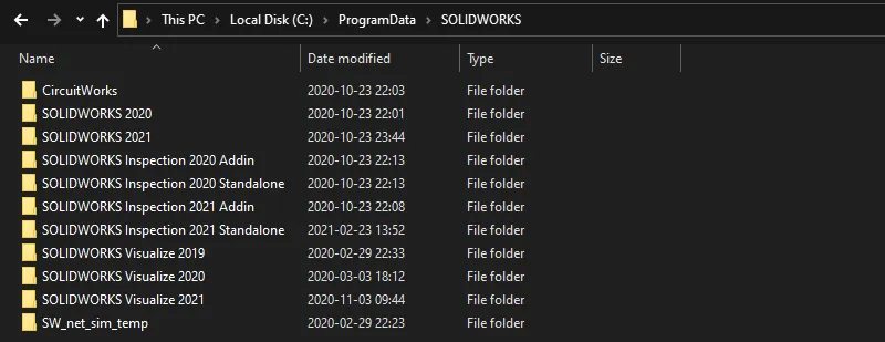 SOLIDWORKS Programdata Folder