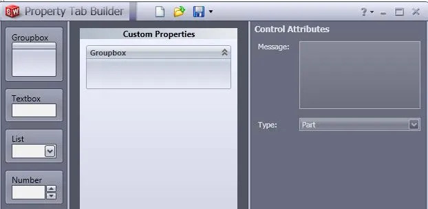 SOLIDWORKS Property Tab Builder Creation Window