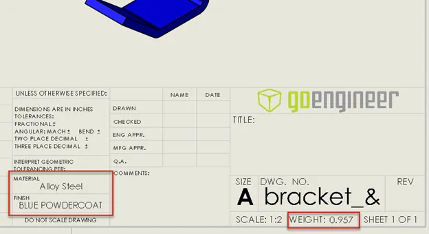 Complete Material and Weight Fields on SOLIDWORKS Drawing