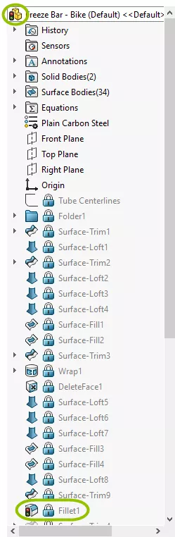 Rebuild symbol on out-of-date frozen features in SOLIDWORKS