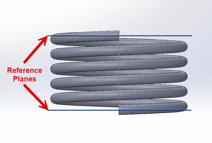 Example of Reference Planes on a Spring in SOLIDWORKS