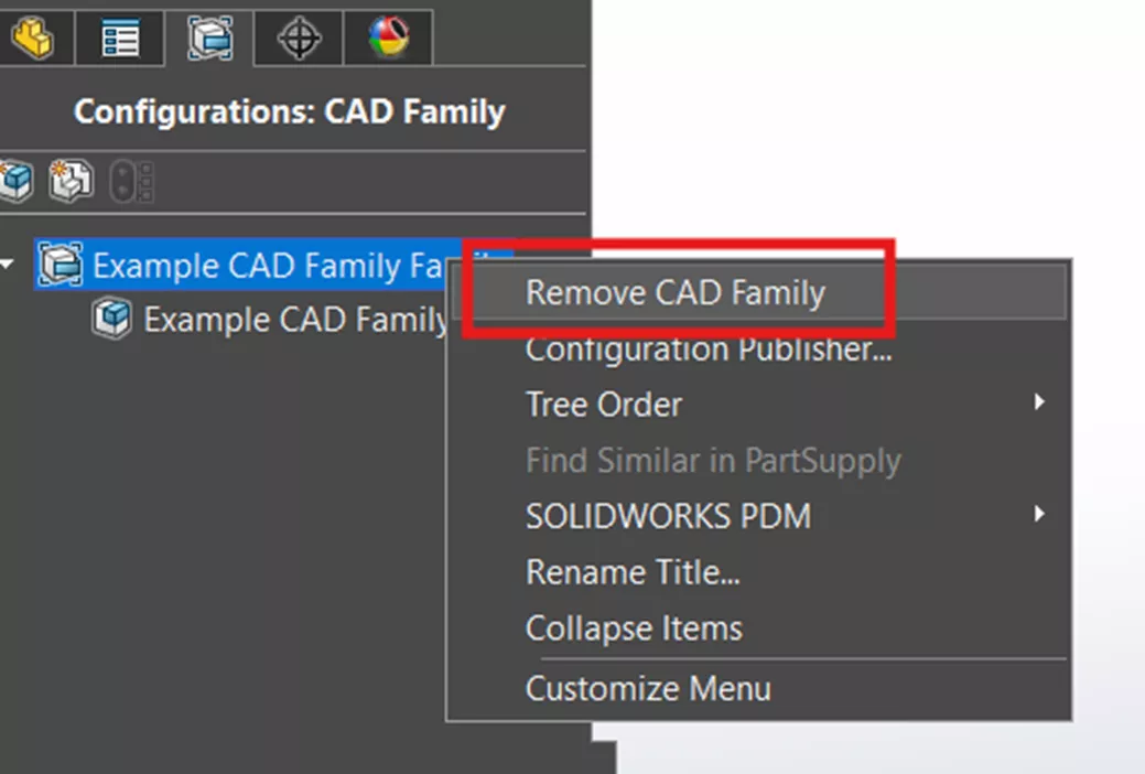 Remove CAD Family in SOLIDWORKS
