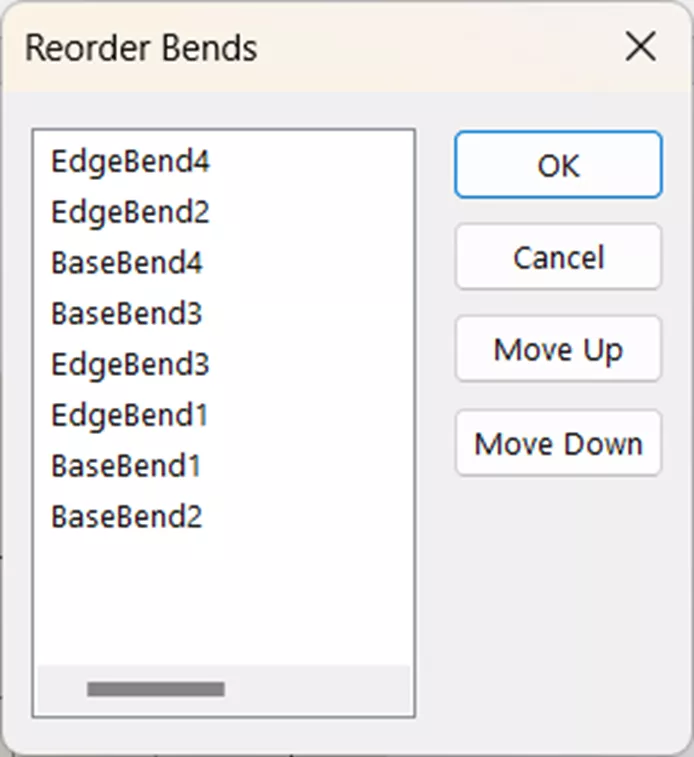 Associated Reorder Bends Dialog in SOLIDWORKS
