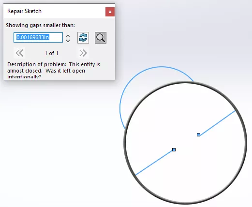 SOLIDWORKS Repair Sketch Locating a Gap in the Sketch