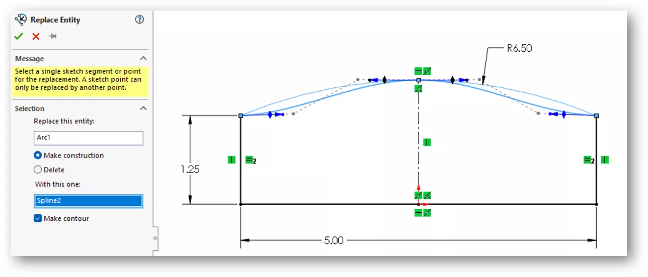 SOLIDWORKS Replace Entity Tool Options
